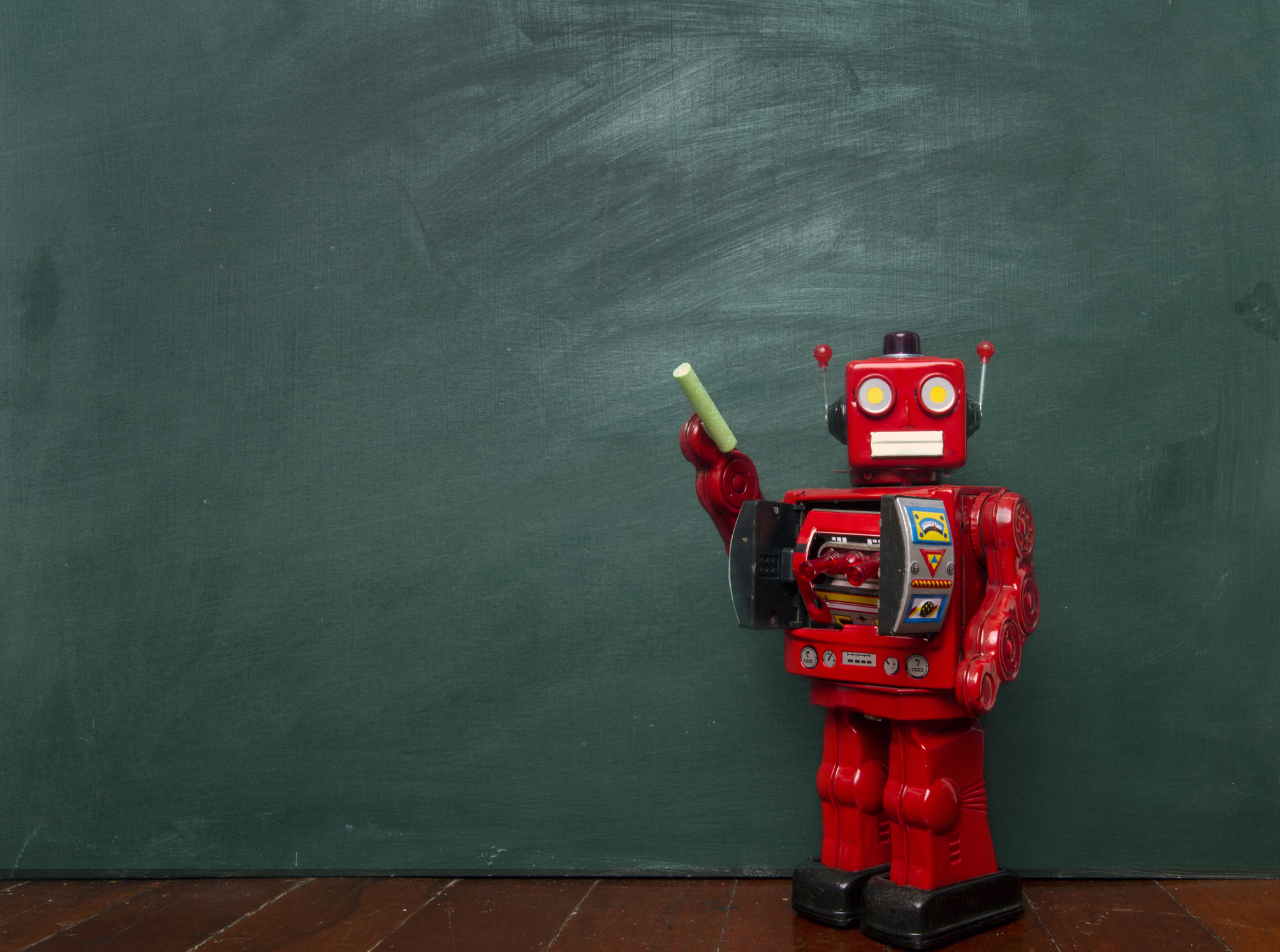 Roboter Lehrer an Tafel