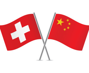 Schweizer und China Flagge