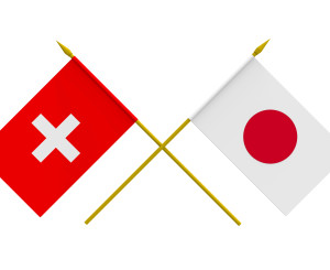 Gekreuzte Fahnen Japan und Schweiz 