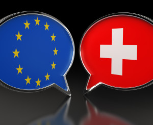 EU und Schweizer Sprechblase