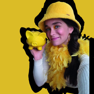 Hanna Cash mit in Gelb mit gelbem Sparschwein 